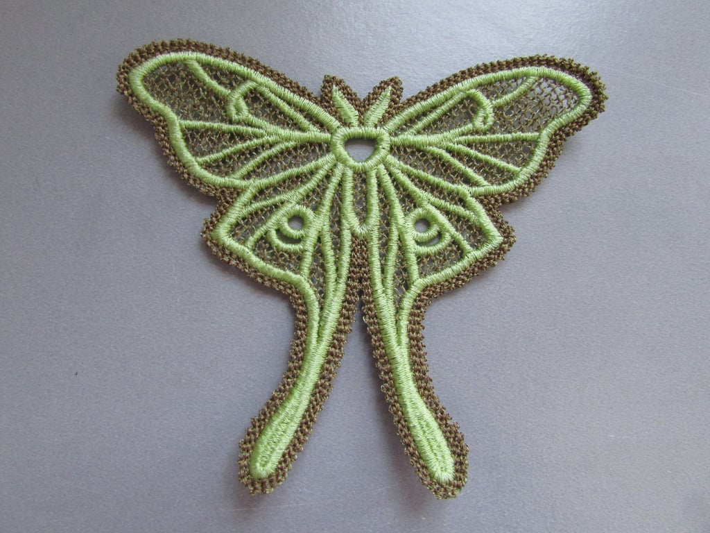 Luna Moth Embroidered Lace Applique