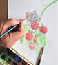 Cute Field Mouse and Raspberries art, original painting - Image 6