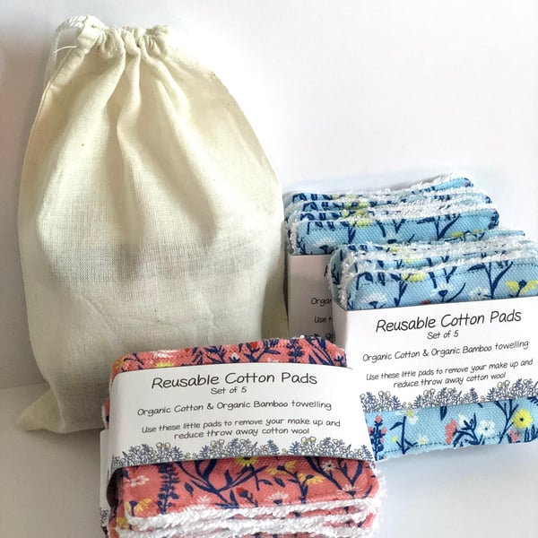 Organic Reusable face wipes blue light blue 