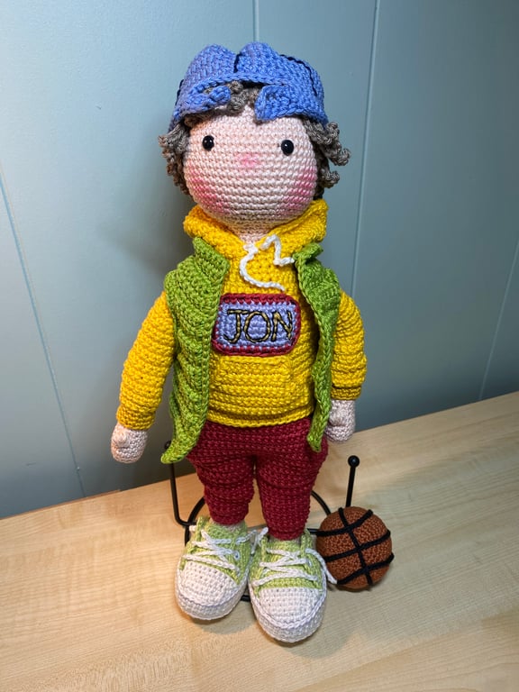 Crocheted Boy Doll. Amigurumi Doll for Collectors over 14. Basketball Player.
