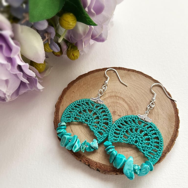 Micro Crochet Gemstone Statement Earrings