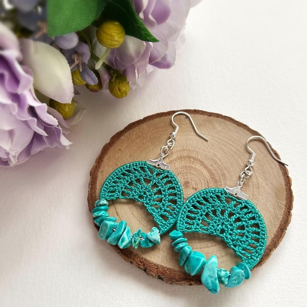 Micro Crochet Gemstone Statement Earrings