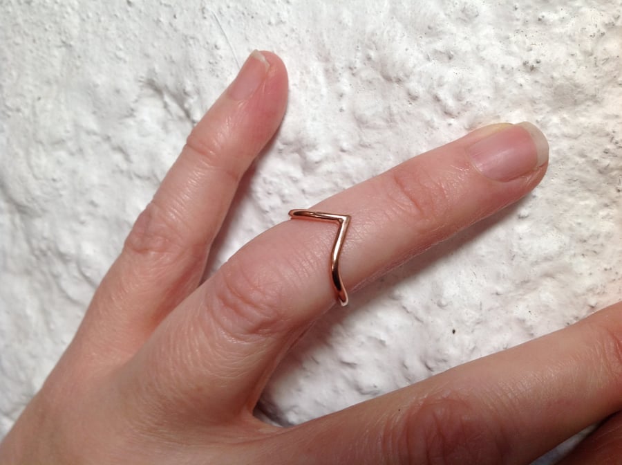 Solid Copper Wishbone Pointed Chevron Unisex dainty ring
