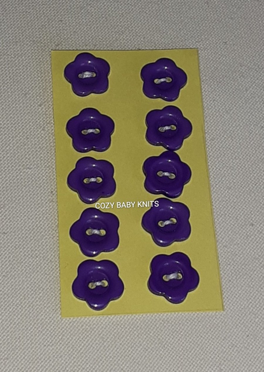 13MM PURPLE FLOWER BUTTONS WITH TWO  HOLES FOR ATTACHING 