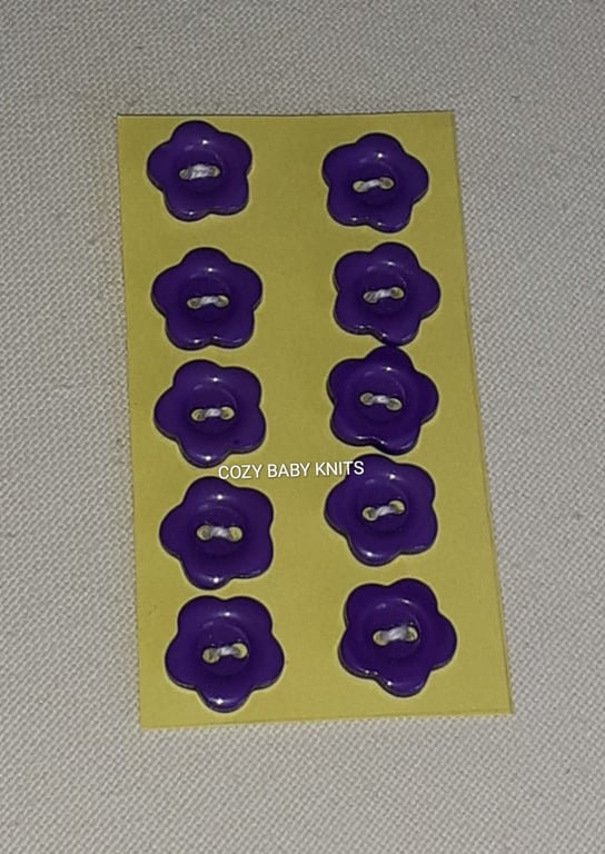 13MM PURPLE FLOWER BUTTONS WITH TWO  HOLES FOR ATTACHING 