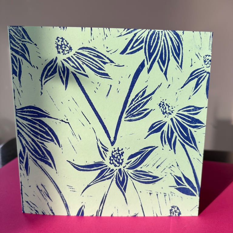 Hand-Printed Floral Linocut Card 