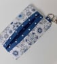 Key ring tissue tidy in blue and white fabric with clasp