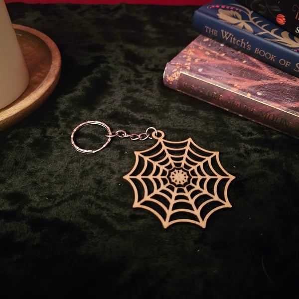 Spiderweb wooden handmade keyring Halloween
