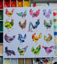 Colourful silly chickens watercolour art print