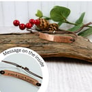 Hammered Copper Bracelet. Hidden Message on Adjustable Waxed Cord 