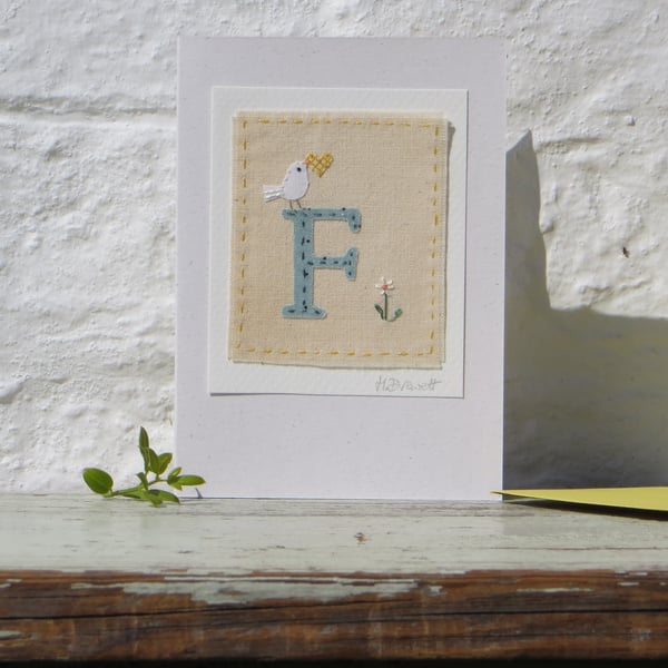 Sweet little hand-stitched letter F - New Baby, Christening or Birthday