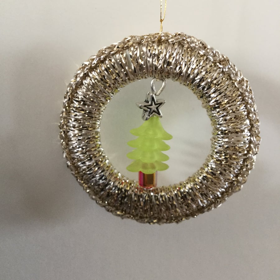 Christmas Decoration in Gold with a Beaded Tree 
