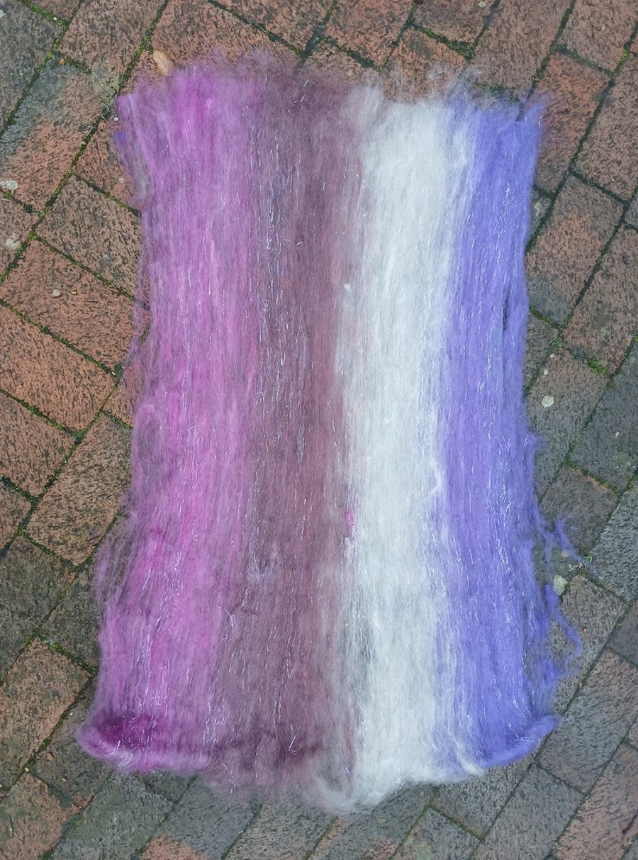 Batt of Gotland fleece, pinks, purples and grey