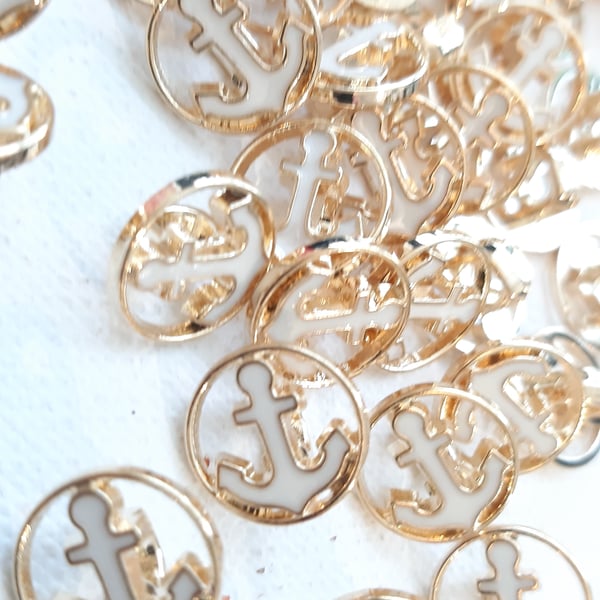 11mm small anchor buttons in gold and white, with a back shank loop, small butto