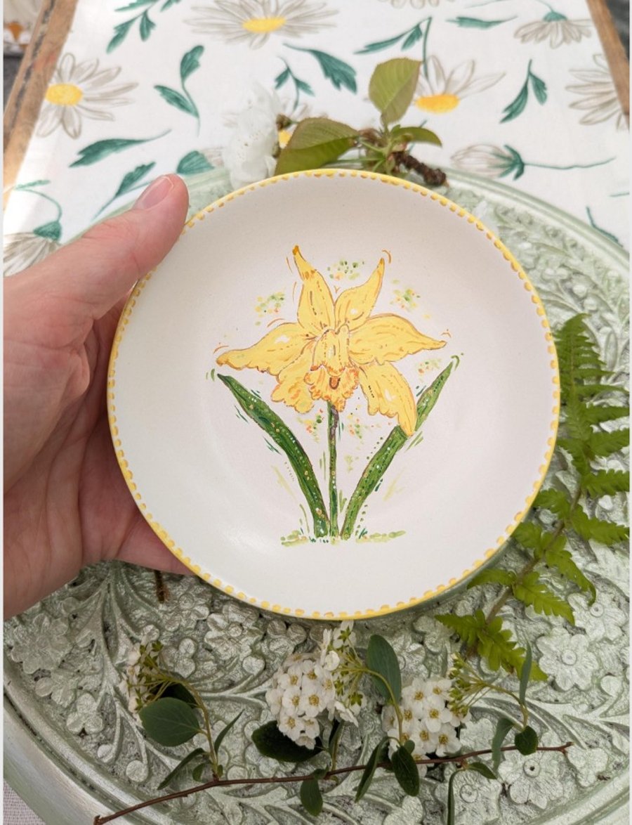 Daffodil hand-painted Ring jewellery dish 