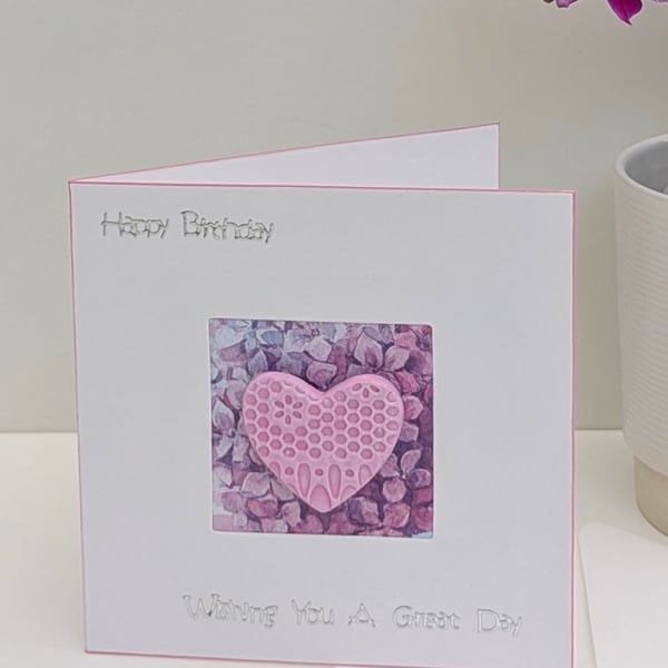 Keepsake handmade birthday card with detachable clay heart fridge magnet 