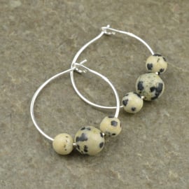 Boho Dalmatian Jasper Gemstone & 20mm Sterling Silver Hoop Earrings