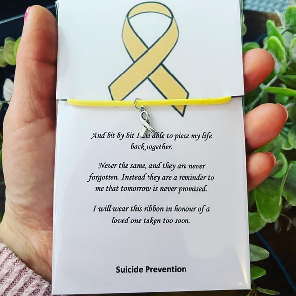 Suede effect corded suicide awareness bracelet 