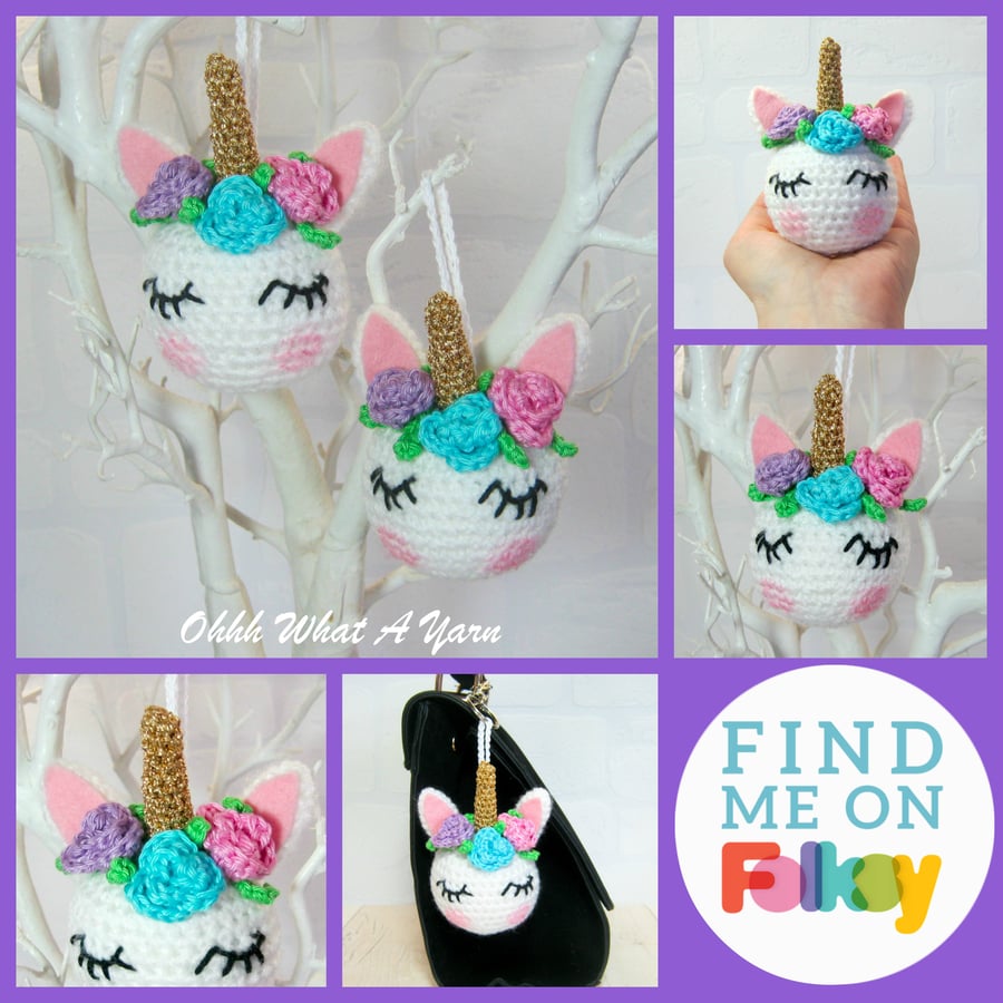 Unicorn hanging decoration, bag charm. Unicorn gift. Crocheted unicorn.