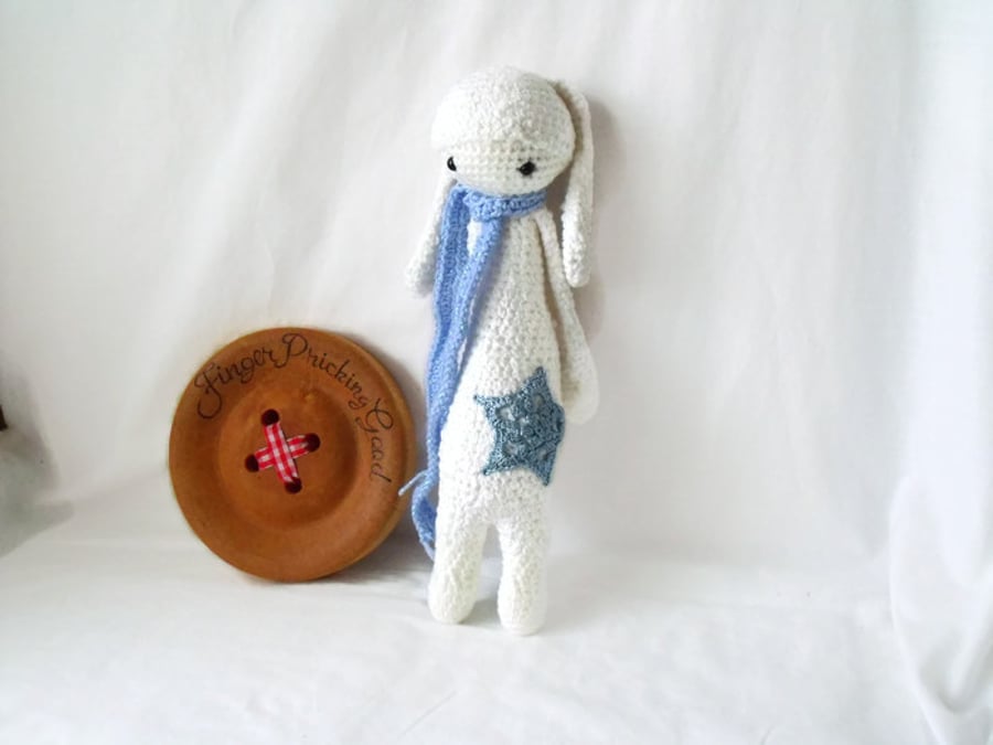 cute Lalylala snowflake white crocheted amigurumi rabbit doll