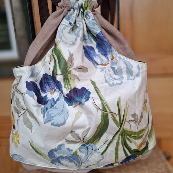 Taupe faux suede drawstring backpack