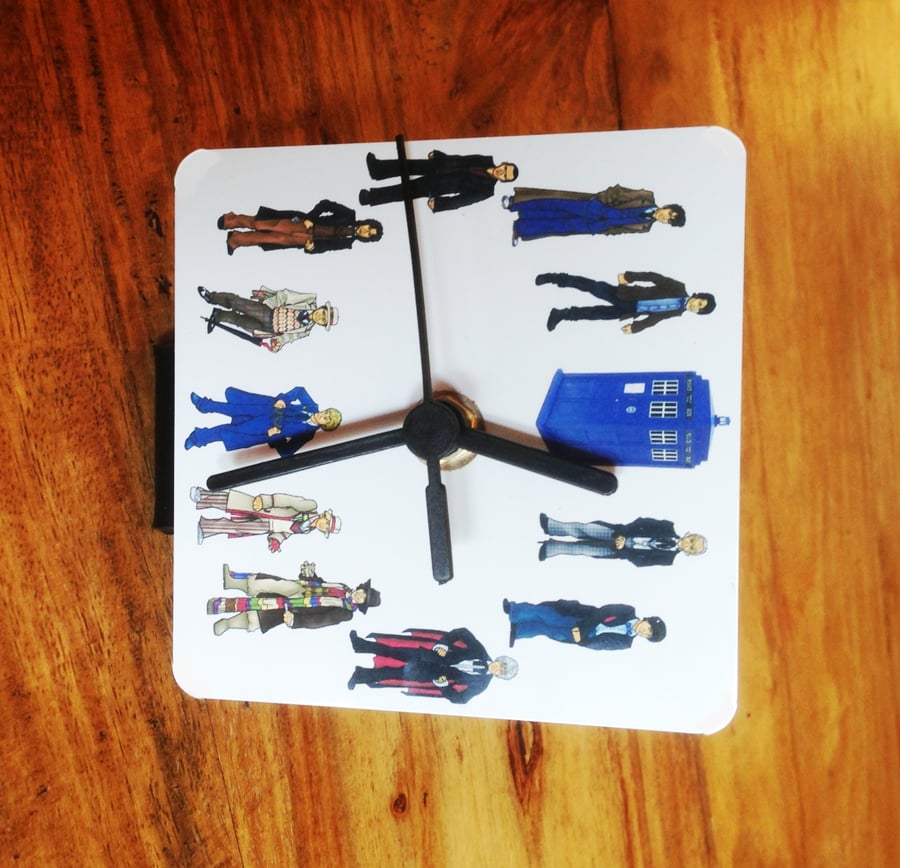 All Eleven Doctor Whos Clock for work desk or table top