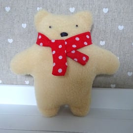 hand stitched teaddy bear with red scarf