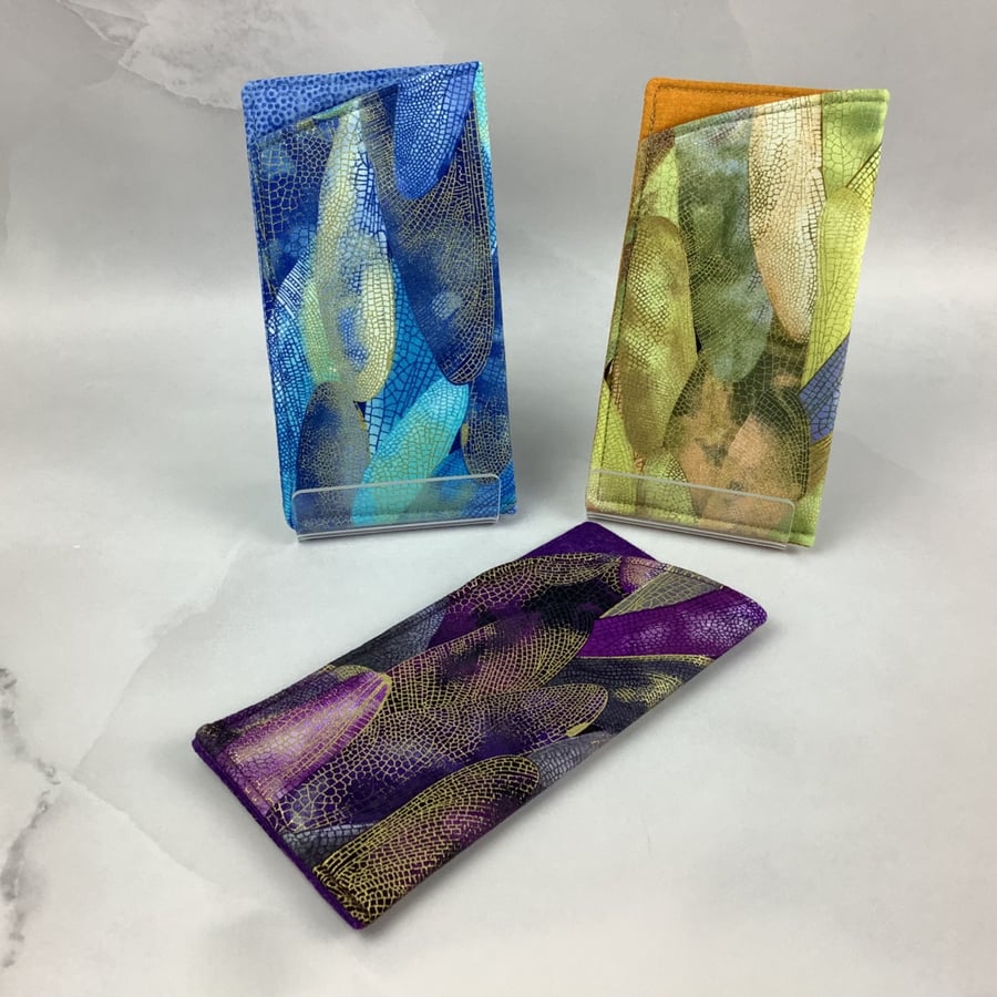 Dragonflies glasses case, Dragonfly slip case, options, handmade
