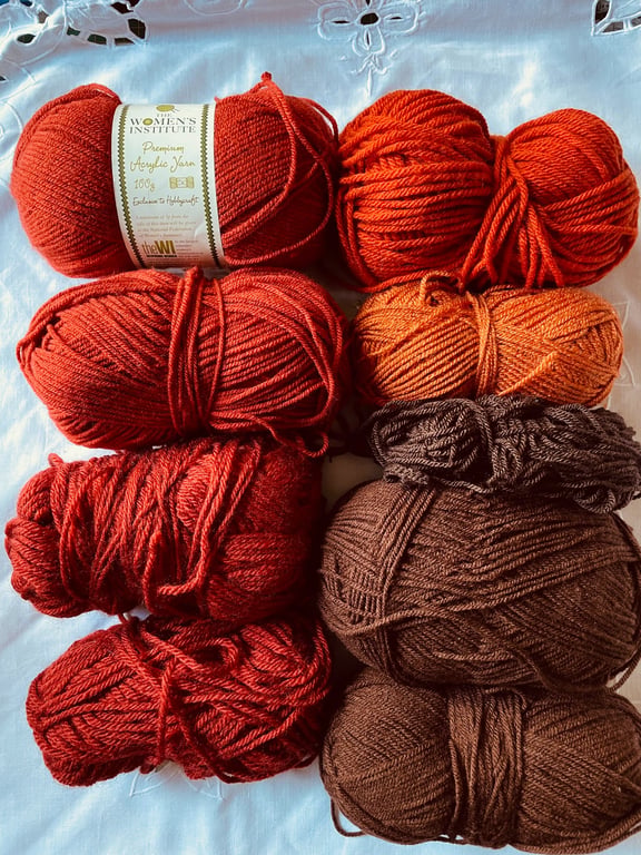 Orange and Brown Mixed Yarn Bundle Women's Institute Acrylic Yarn DK Aran Joblot