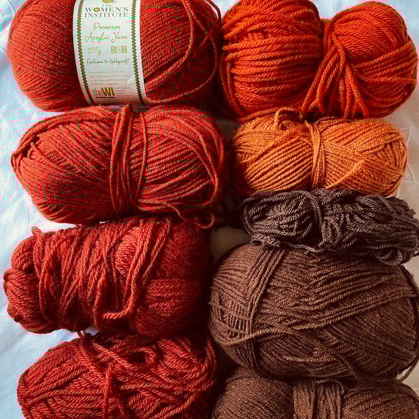Orange and Brown Mixed Yarn Bundle Women's Institute Acrylic Yarn DK Aran Joblot