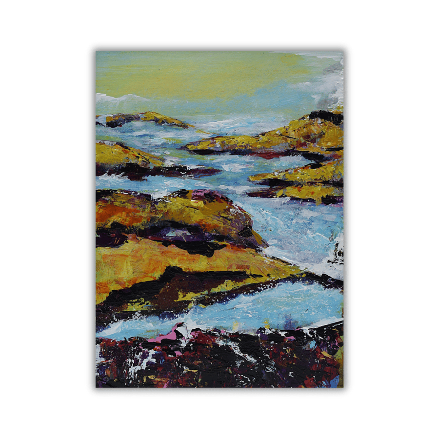 A mounted, original painting - Scottish coastline at sunrise - acrylics