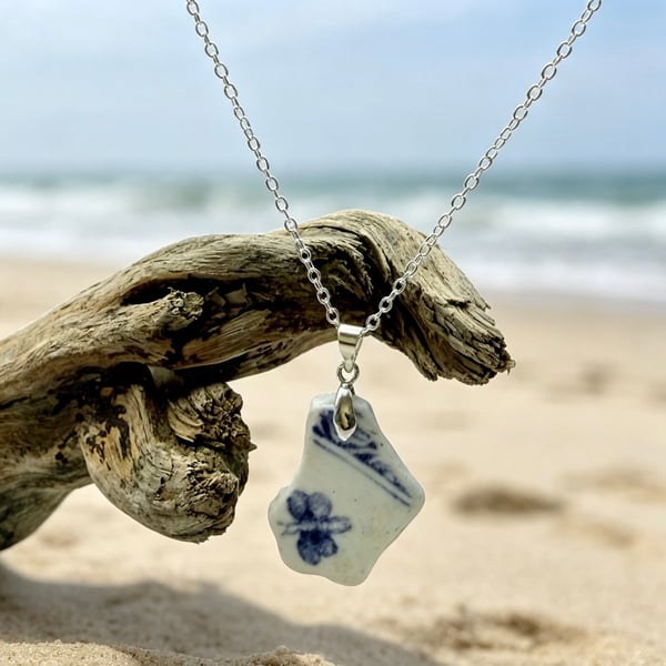 Unique handcrafted sea tumbled ceramic necklace