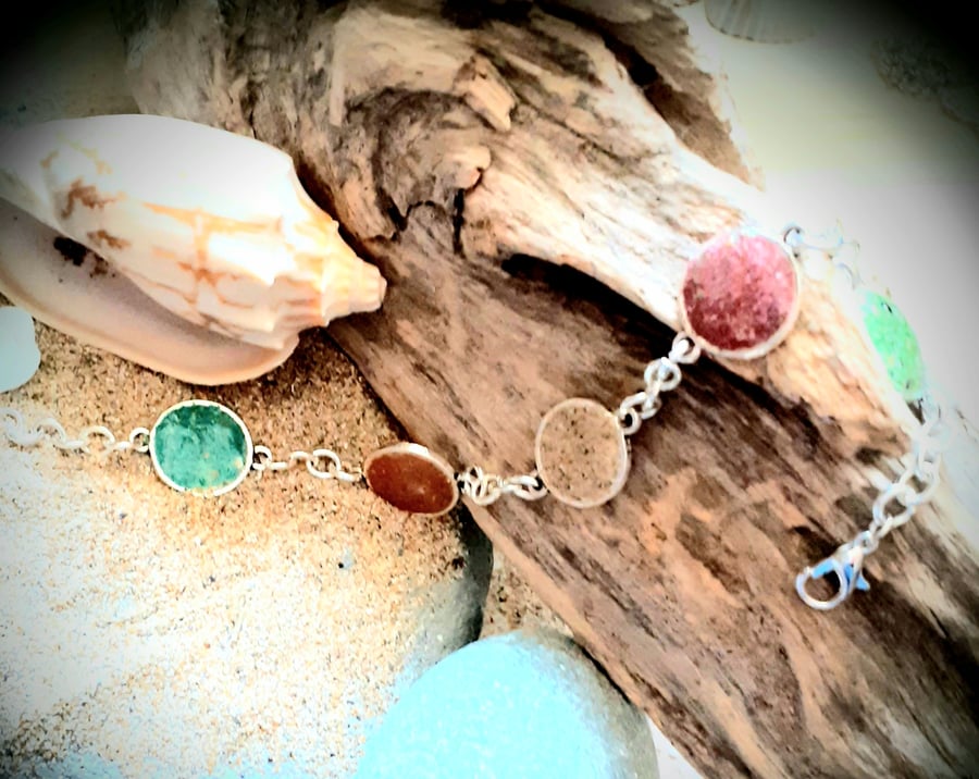 Watergate Bay coloured beach sand filled bezels  charm bracelet 