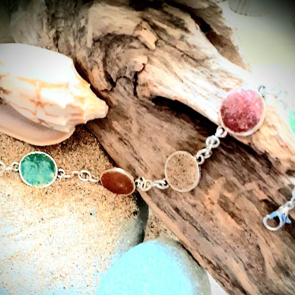 Watergate Bay coloured beach sand filled bezels  charm bracelet 