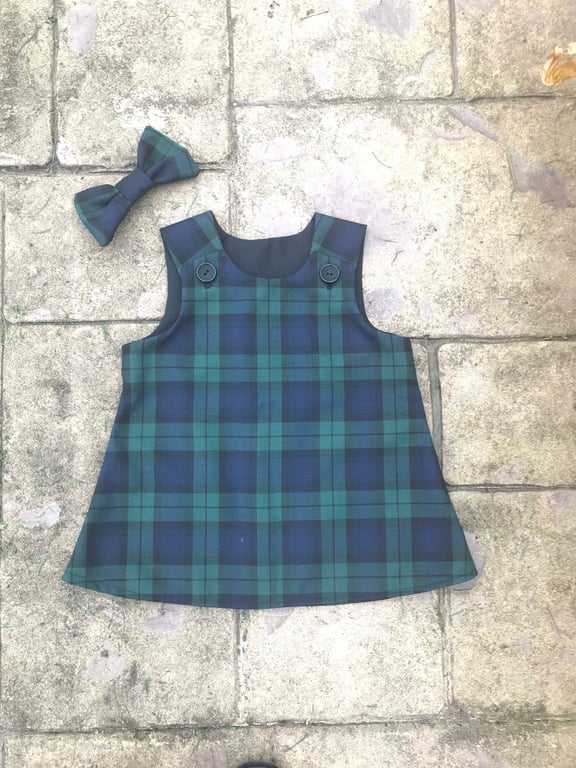 Black Watch Tartan Pinafore Dress and Hair Bow