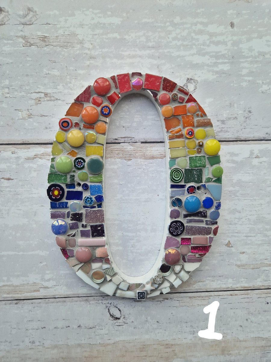Rainbow Mosaic Zero, 0, House Number 0, Door Number, No.0, Rainbow 0