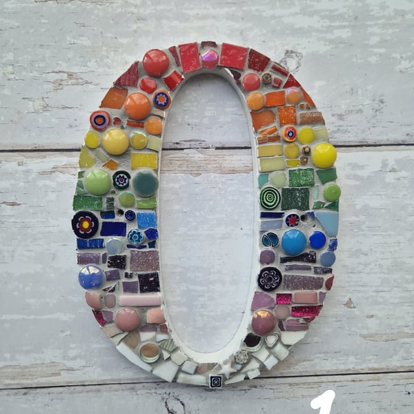 Rainbow Mosaic Zero, 0, House Number 0, Door Number, No.0, Rainbow 0