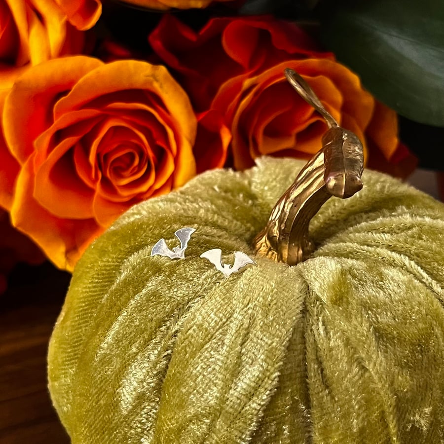 Handmade Sterling Silver Halloween Bats Stud Earrings