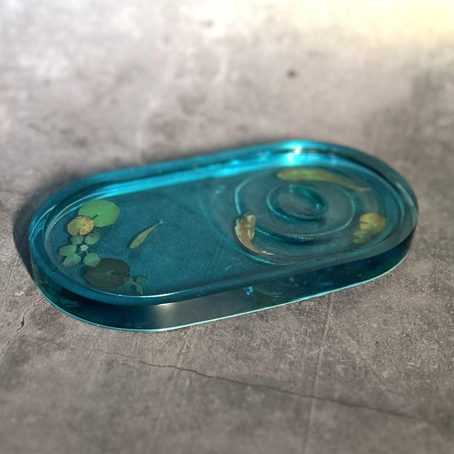 Still Blue Water with Ripple Effect Fish Decorative Resin Tray - Tranquil Waters