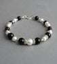 Jet Black and White Bracelet - Onyx, Pearl and Crystal Bridesmaids Jewellery - Image 1