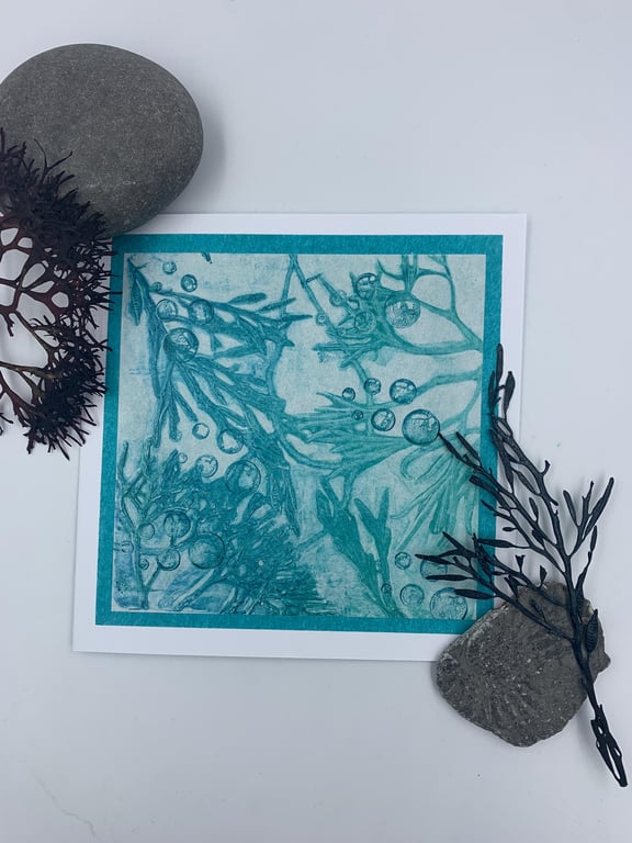Original gelli print seaweed greetings card.
