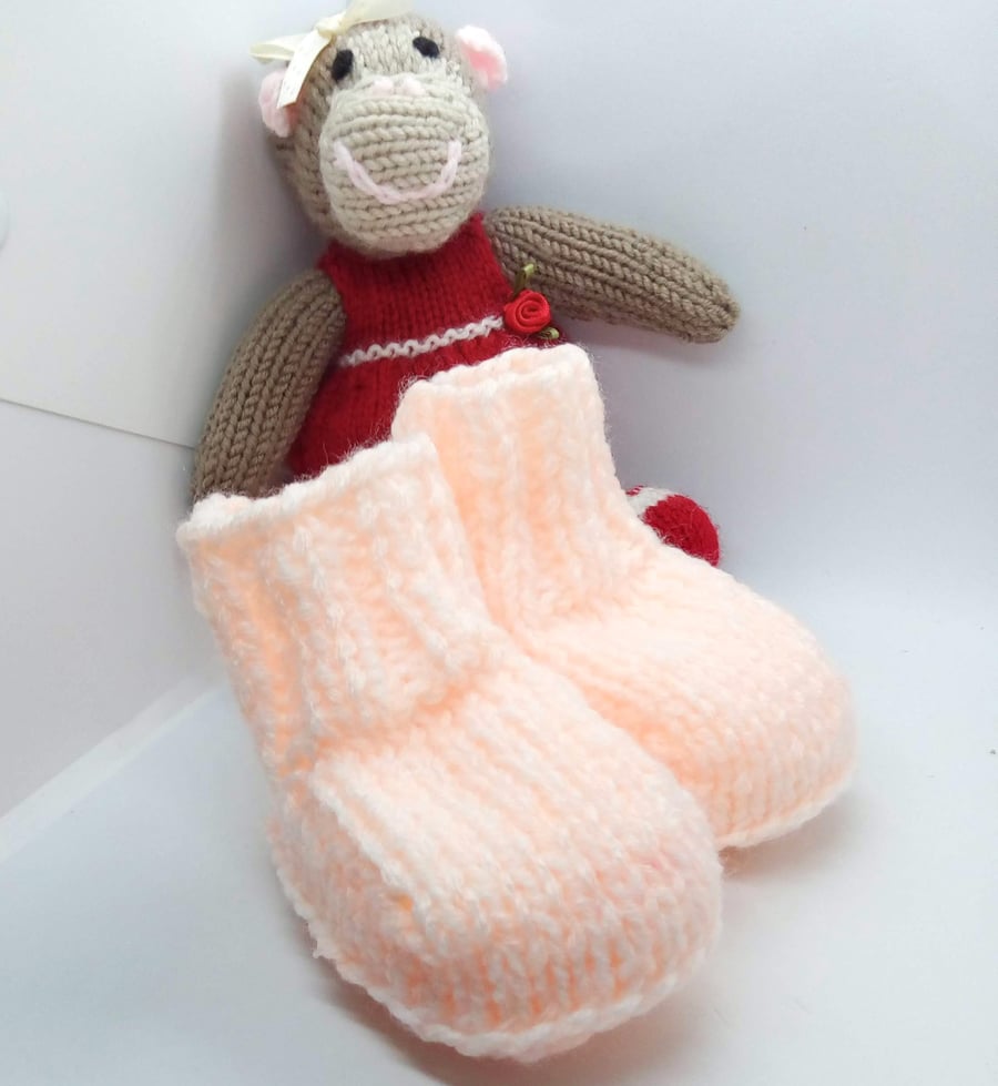  Peach and White Baby's Boots, Boots for 0 - 6 Months, Baby Shower Gift