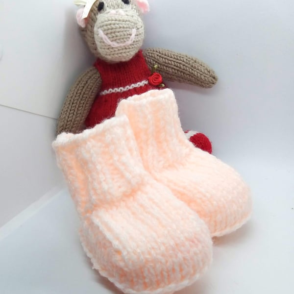  Peach and White Baby's Boots, Boots for 0 - 6 Months, Baby Shower Gift