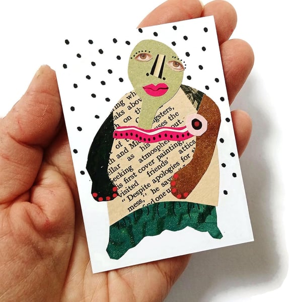 ACEO Miniature Collage Art Surreal Quirky Weird Tiny Artwork Vintage Paper