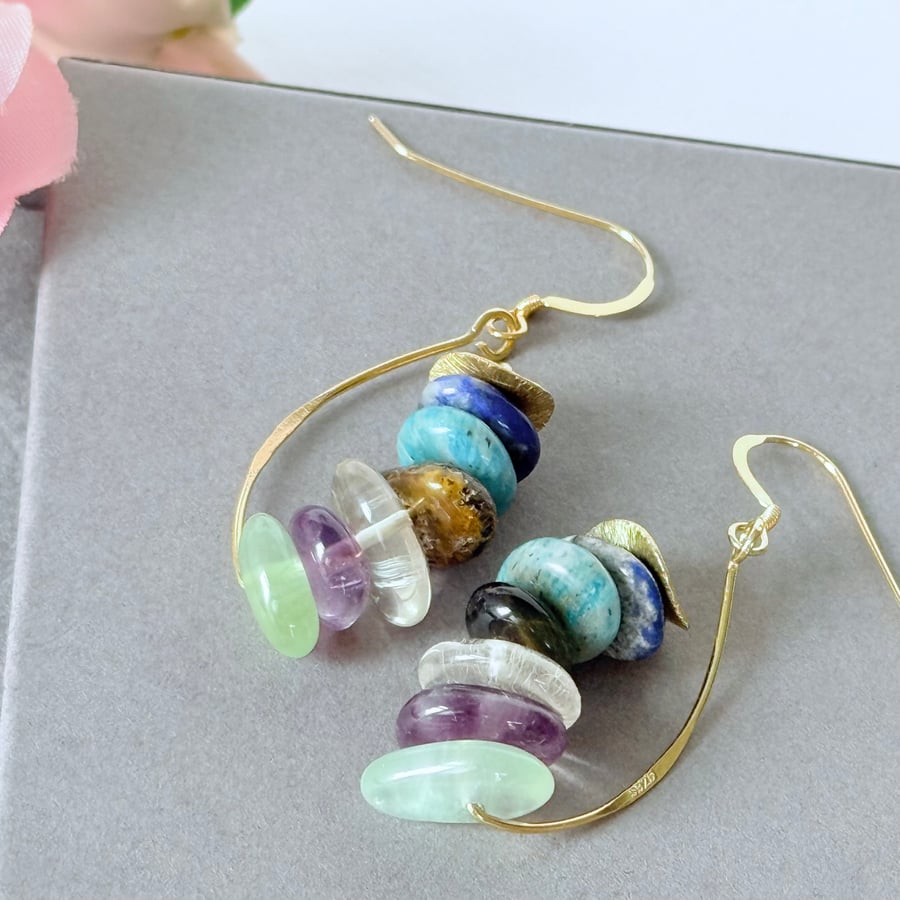 Gemstone Cluster Earrings on 24kt Gold Plated Sterling Silver 