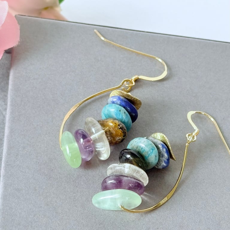 Gemstone Cluster Earrings on 24kt Gold Plated Sterling Silver 
