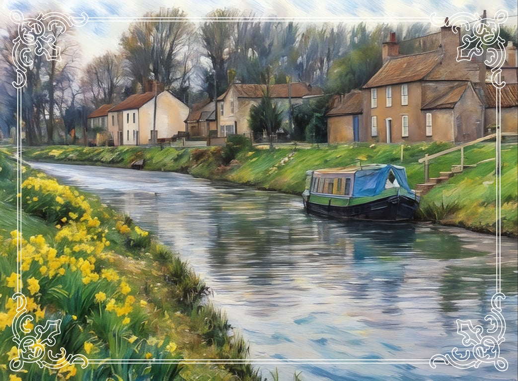 Narrow Boat In spring A5 Greeting Card Norfolk 