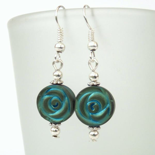 Turquoise coloured hematite earrings