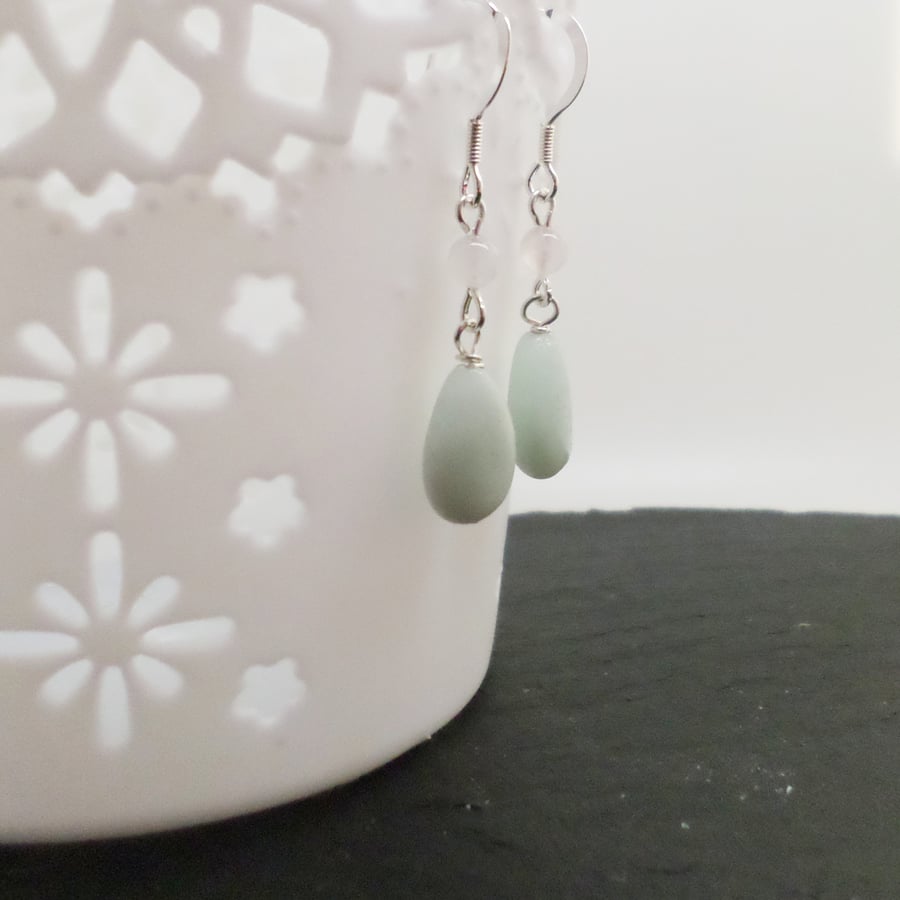 Sterling silver and amazonite green gemstone dangle earrings