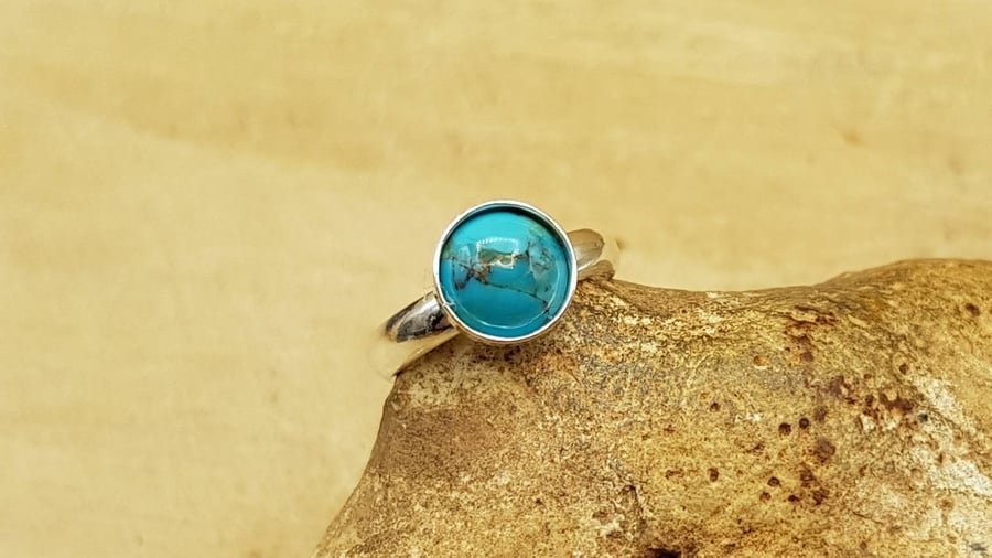 Minimalist Turquoise ring. Adjustable 925 sterling silver rings for women